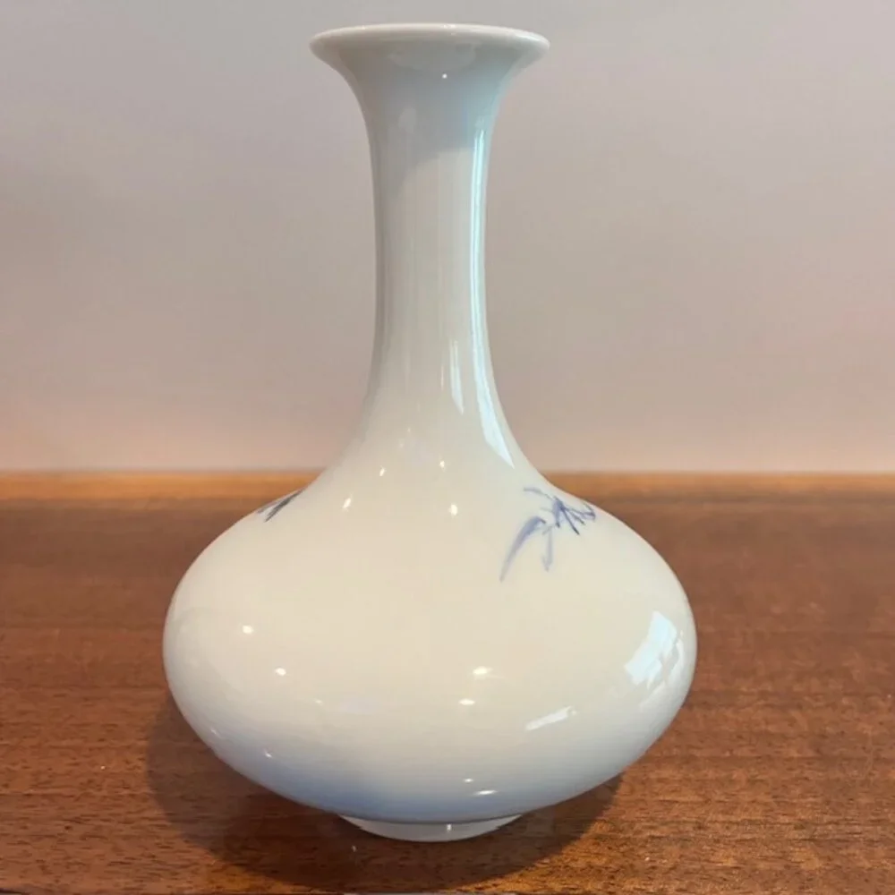 Vintage Hand Painted Birds Flowers Vase